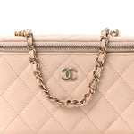 Caviar Quilted Small Vanity Case With Chain Light Beige