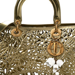 X DAVID WISEMAN Metallic Calfskin Laser Cut Large Lady Dior Gold