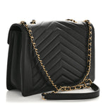 Lambskin Reversed Chevron Quilted Flap Black