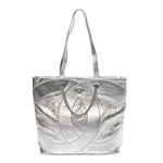 Metallic Calfskin Stitched CC Shopper Tote Silvery