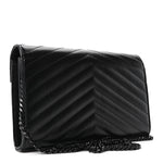 Grain De Poudre Matelasse Chevron Monogram Monochrome Chain Wallet Black