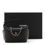 Caviar Quilted Hobo Clutch With Chain  Black