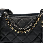 Patent Goatskin Quilted Small Gabrielle Hobo Black