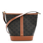 Triomphe Canvas Calfskin Small Bucket Bag Tan