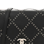 Calfskin Coco Eyelets Small Flap Bag Black