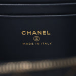 Denim Quilted Vanity Case With Chain Dark Blue
