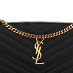 Grain De Poudre Matelasse Chevron Monogram Chain Wallet Black