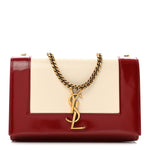 Nappa Patent Calfskin Two-Toned Small Monogram Kate Satchel Off White Oxblood Red