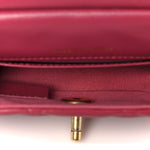 Calfskin Quilted Lady Handle Flap Card Holder With Chain Dark Pink