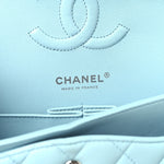 Lambskin Quilted Medium Double Flap Light Blue