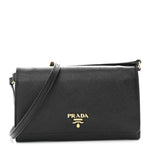 Saffiano Metal Flap Wallet With Strap Black