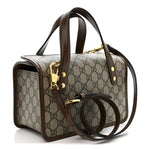GG Supreme Monogram Azalea Calfskin Mini Horsebit 1955 Foldover Top Handle Bag Beige Ebony Brown Sugar
