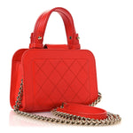 Grained Calfskin Stitched Mini Label Click Shopper Tote Red
