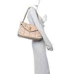 Lambskin Quilted Medium Loulou Puffer Monogram Chain Satchel Dark Beige