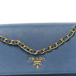Saffiano Metal Oro Chain Wallet Cobalto