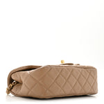 Lambskin Quilted Mini Rectangular Pearl Crush Flap Beige