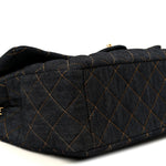 Denim Quilted XXL Travel Flap Bag Dark Blue Orange