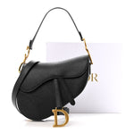 Grained Calfskin Saddle Bag With Strap Black