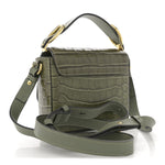 Calfskin Crocodile Embossed Mini C Double Carry Misty Forest
