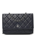 Lambskin Quilted Wallet On Chain WOC Navy Blue