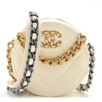 Lambskin Quilted Chanel 19 Round Clutch With Chain White