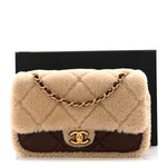 Shearling Lambskin Quilted Furry Coco Flap Dark Brown Beige