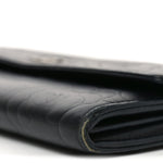 Lambskin Embossed Camellia Large Gusset Flap Wallet Black
