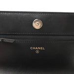 Lambskin Quilted Pearl Wallet On Chain WOC Black