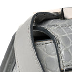 Calfskin Crocodile Embossed Medium Pandora Box Crossbody Bag Grey