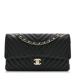 Lambskin Chevron Quilted Medium Double Flap Black