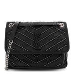 Calfskin Matelasse Monogram Microstud Medium Niki Chain Satchel Black