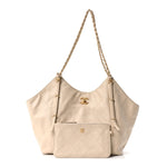 Calfskin Quilted Small Shopping Bag Beige