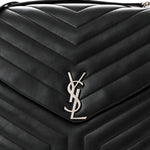 Calfskin Y Quilted Monogram Large Loulou Chain Satchel Black
