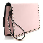 Pebble Calfskin Rockstud Side Slip Wristlet Clutch Water Rose