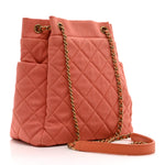 Washed Denim Quilted Small Urban Spirit Drawstring Bag Orange