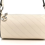 Sakai Be Green Calfskin Diagonal Stitched Mini Blondie Barrel Shoulder Bag Mystic White