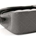 Caviar Quilted Medium Double Flap Grey