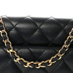 Caviar Quilted Pocket Clutch With Chain WOC Black