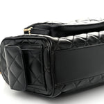 Shiny Crumpled Lambskin Quilted Medium Preppy Pocket Camera Case Black