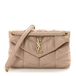 Lambskin Quilted Small Loulou Puffer Monogram Chain Satchel Dark Beige