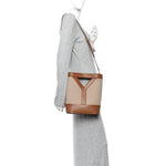 Smooth Calfskin Canvas Y Small Bucket Bag White Camel