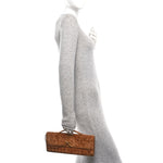 Suede Intrecciato Long Andiamo Top Handle Clutch Amber