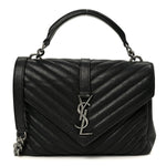 Sheepskin Matelasse Chevron Monogram Monochrome Medium College Bag Black