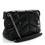 Lambskin Quilted Small Loulou Puffer Monogram Chain Satchel Black