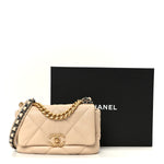 Shiny Goatskin Quilted Medium Chanel 19 Flap Beige