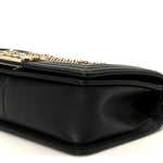 Calfskin Quilted Medium Chain Detail Boy Flap Black