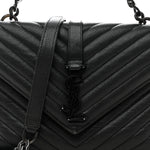 Sheepskin Matelasse Chevron Monogram Monochrome Medium College Bag Black