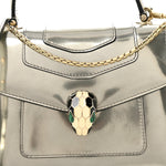 Metallic Calfskin Serpenti Forever Top Handle Silver