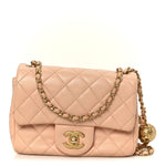 Lambskin Quilted Mini Pearl Crush Flap Light Orange
