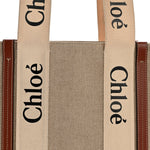Linen Calfskin Medium Woody Ribbon Tote White Brown